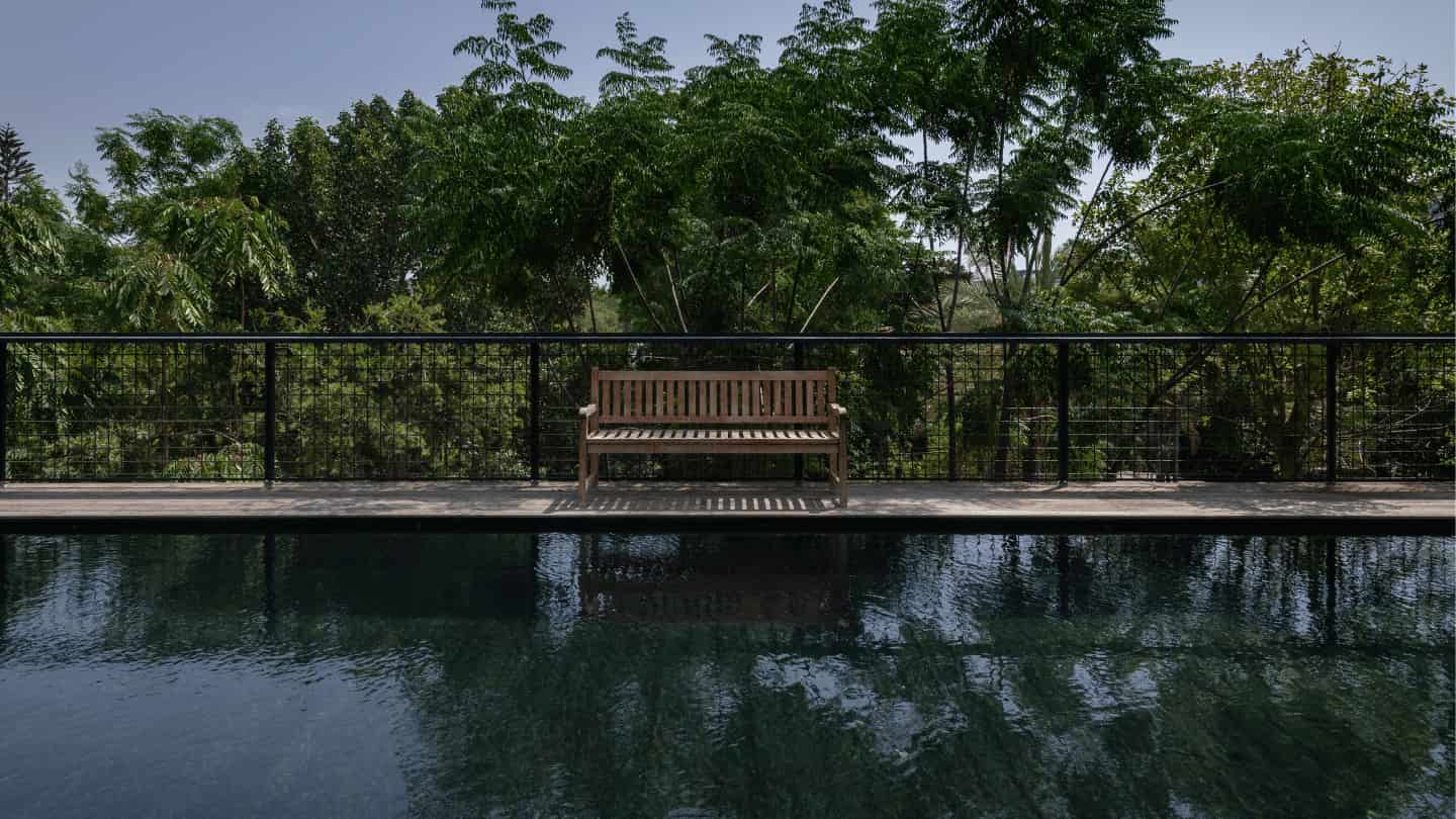 Pool with wooden cladding in the middle of Madeira's nature